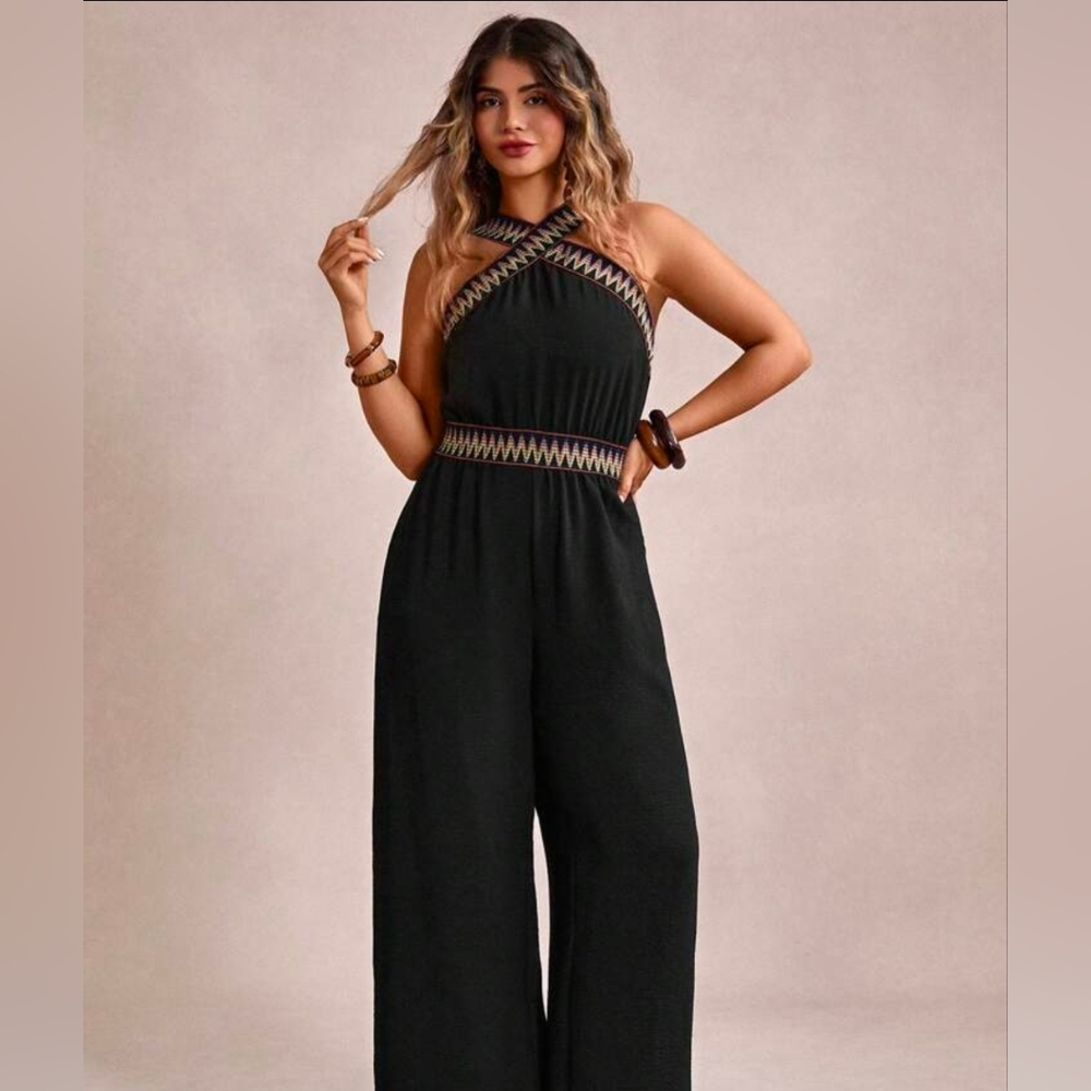 Cross V Strap Boho Jumpsuit